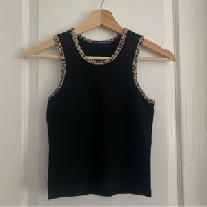 Brandy Melville Black Tank Top with Cheetah Print Trim